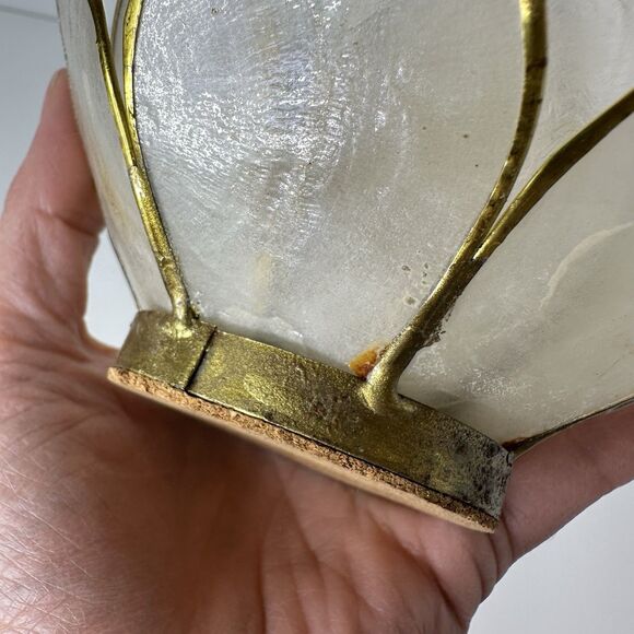 Capiz Shell Lotus Tealight Candle Holder Cork Bottom Brass Trim Delicate - Picture 7 of 14